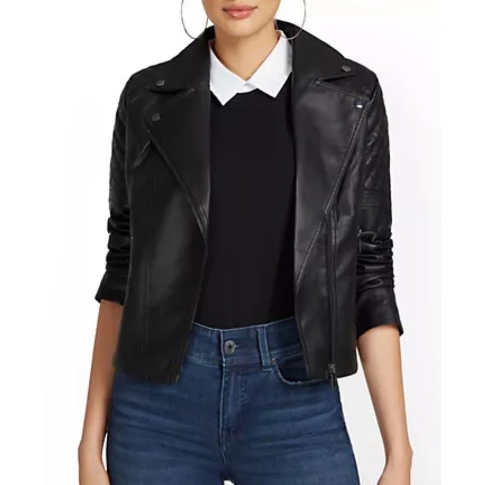 NWT New York & Company Faux Leather Moto Jacket Black Quilted Shoulders XXL NY&C